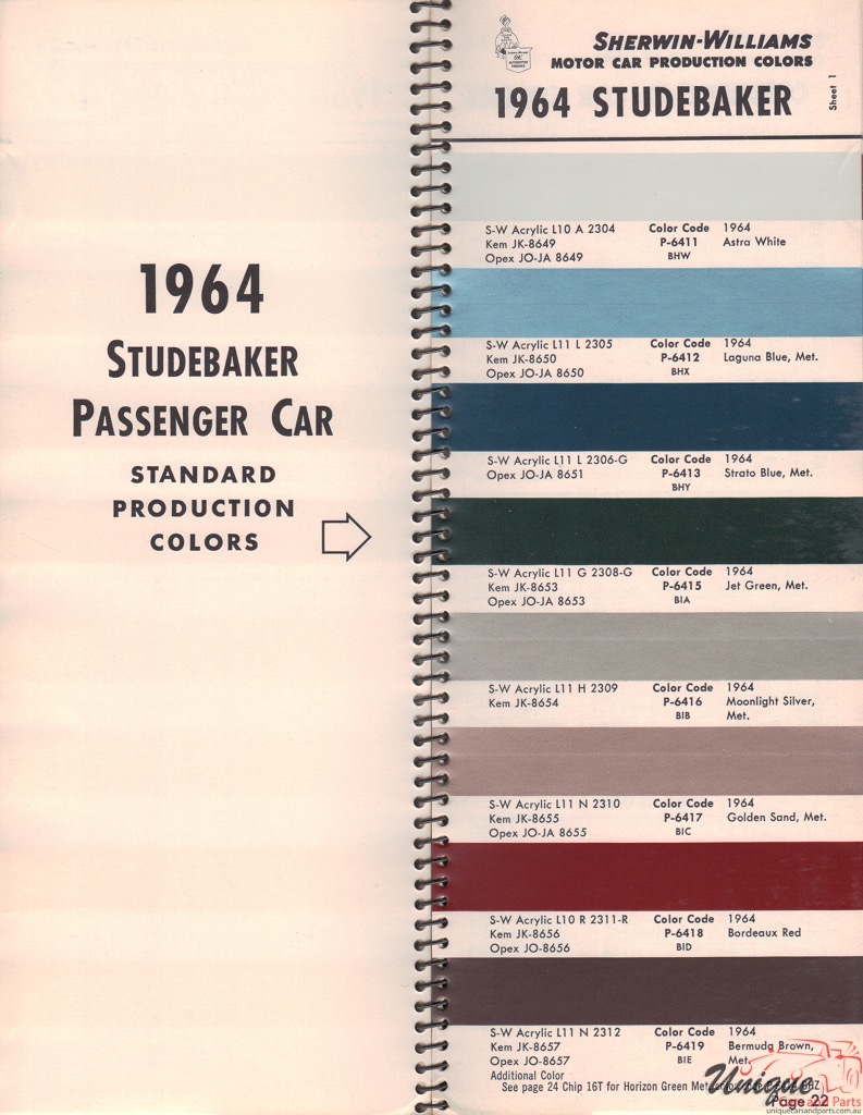 1964 Studebaker Paint Charts Williams
